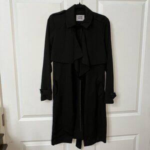 Vero Moda Trench Coat Womens M Black Waterfall Open Front Belted‎ Classic